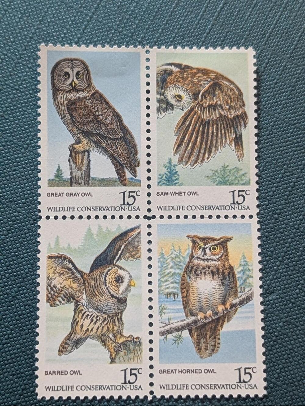 Owls se-tenant block of 4 mnh stamps 1978 USA #1760-3 Birds
